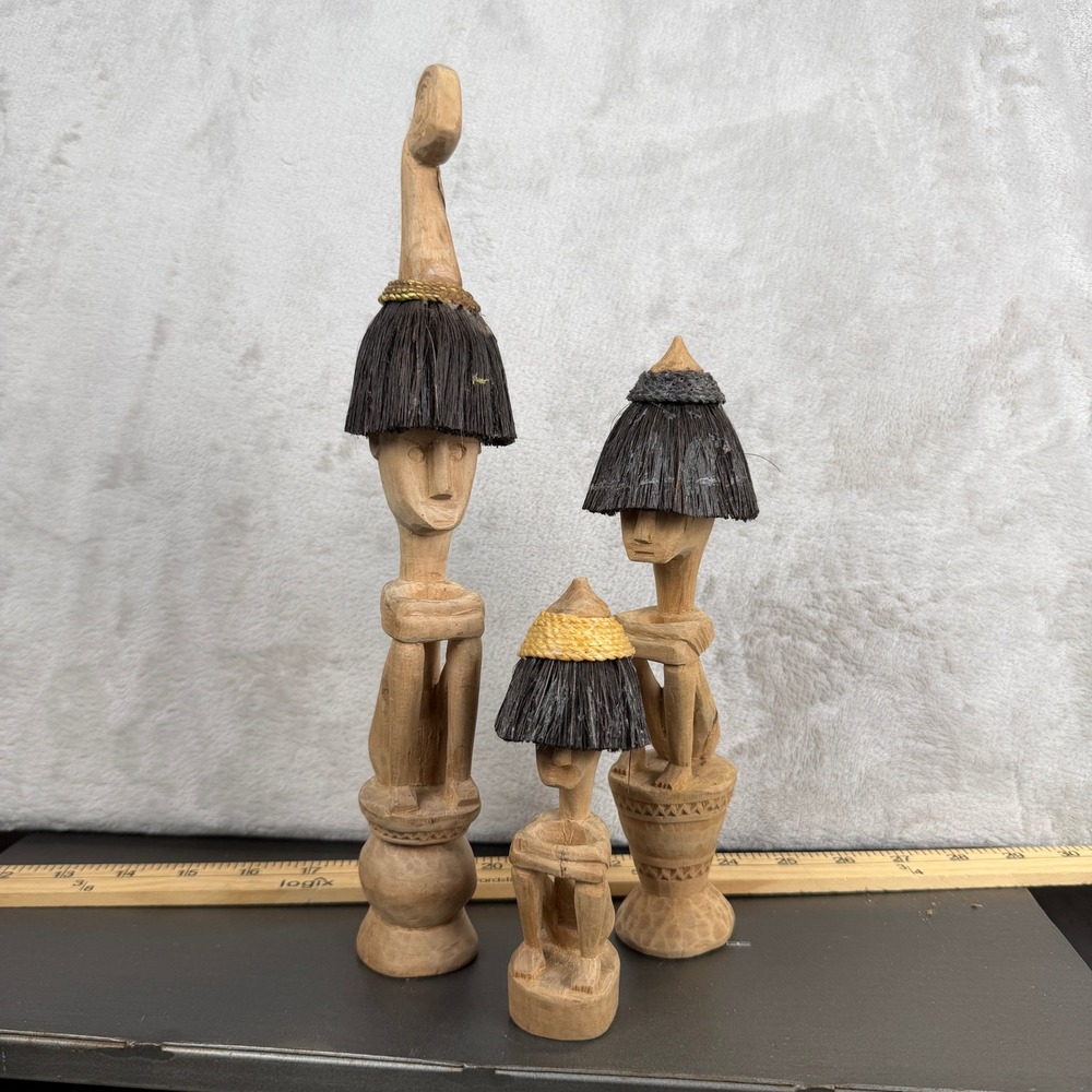 tiki bar Vintage Timor Sandalwood Hand Carved Tribal Figures Set Indonesian Art